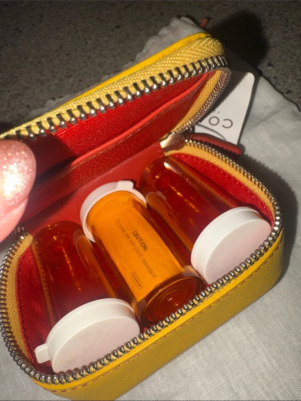 Coach Yellow Leather pill box / Case with Red Pull. NWT ! Price firm